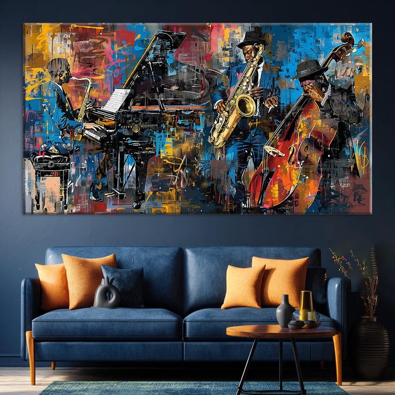 Colorful black jazz club canvas print